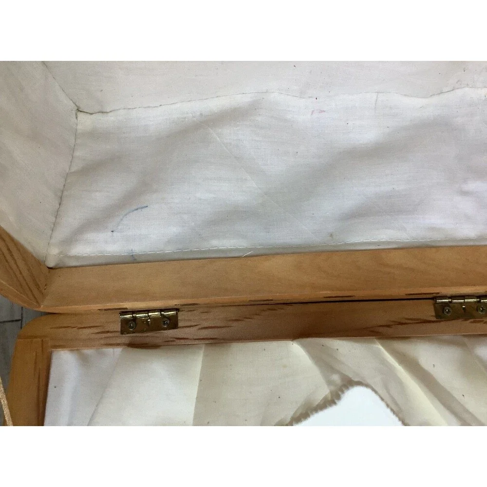 Vintage Wicker Sewing Basket Storage Box Blue Padded Lid Handle Cottagecore
